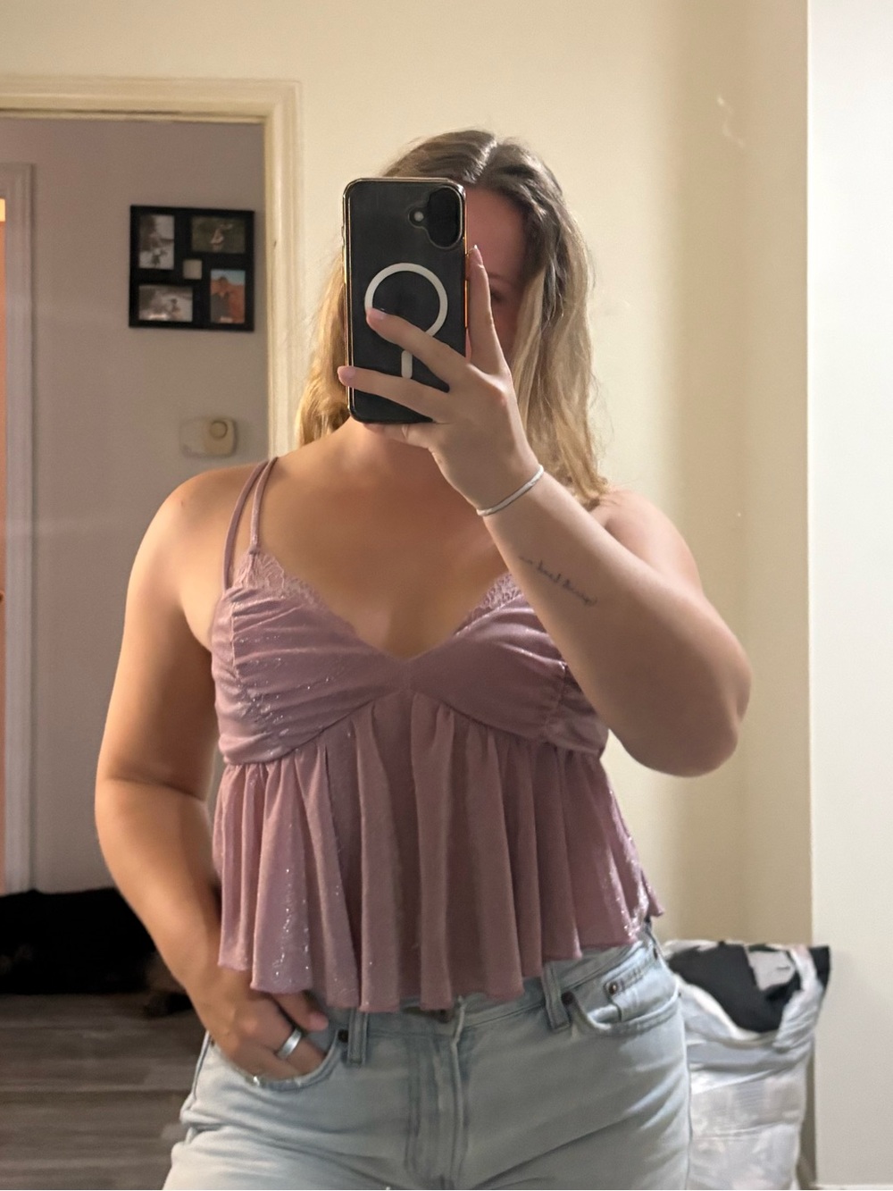 Princess Polly Rose Dusty Glitter Peplum Cami